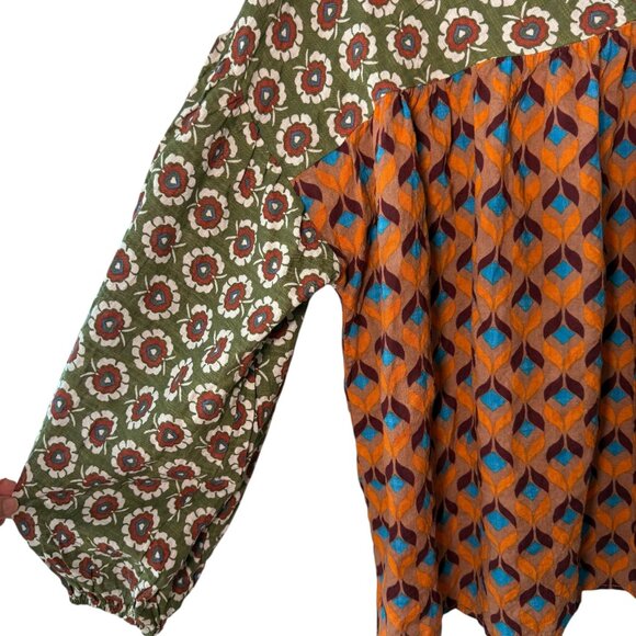 Womens Boho Long Sleeve Floral & Geometric Print Top By Bucket List Lightweight - Picture 4 of 6